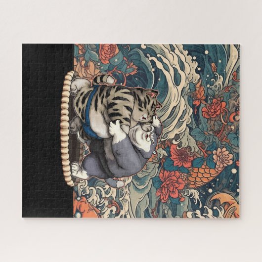 Puzzle Chats de Sumo avec Arrière - plan d'art japonais (Horizontal)