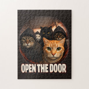 Puzzle Chats drôles "Ouvre la porte" en hoodies