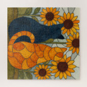 Puzzle Chats en vitrail et conception d'art de tournesols (Horizontal)