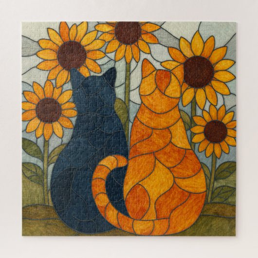 Puzzle Chats en vitrail et conception d'art de tournesols (Vertical)