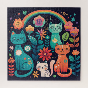 Puzzle Chats et fleurs Boho de couleur mignonne