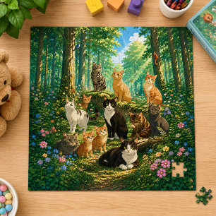 Puzzle Chats Fantaisistes dans une Forêt Enchantée