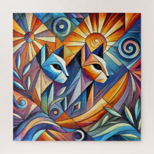 Puzzle Chats géométriques abstraits aux couleurs vives