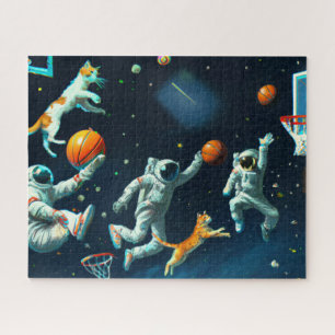 Puzzle Chats jouant au basket-ball dans l'espace avec des