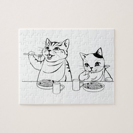 Puzzle Chats mangeant idiot drôle absurde mignon de (Horizontal)