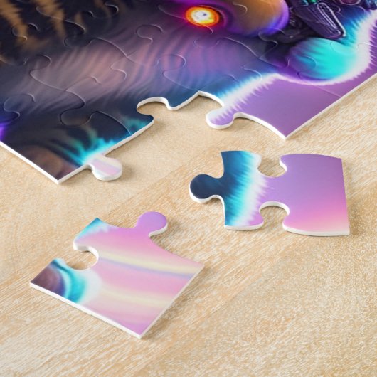 Puzzle Chats Mets Futuristes Avec Lasers Guns, Chats Néon (Côté)