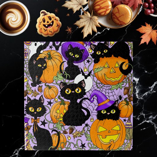 Puzzle Chats noirs citrouille Halloween Candy