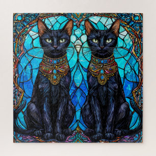 Puzzle Chats noirs dans un design de vitrail artistique