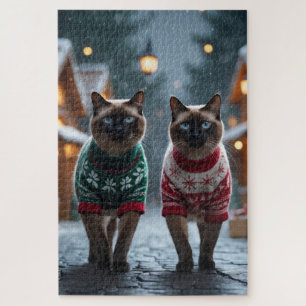 Puzzle Chats siamois Noël Neige Fêtes