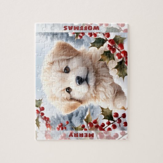 Puzzle Chatte Chien Golden Retriever Chiot Nom de Noël (Vertical)
