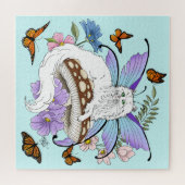 Puzzle Chatte Fée Blanche Fantastique Champignon Bleu Cap (Horizontal)