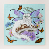 Puzzle Chatte Fée Blanche Fantastique Champignon Bleu Cap (Vertical)