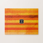 Puzzle Chaud Patiné Orange Rouge rayures Monogramme (Horizontal)