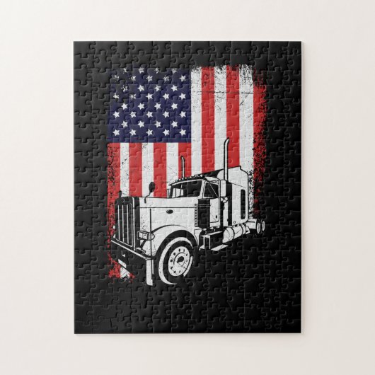 Puzzle Chauffeur de camion American Flag Trucker cadeau (Vertical)