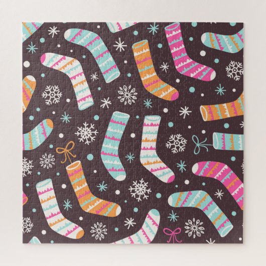 Puzzle Chaussettes de Noël et flocons de neige : motif vi (Vertical)