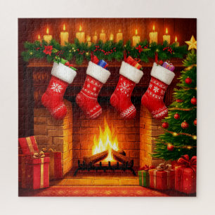 Puzzle Chaussettes de Noël suspendues au-dessus d'une cha