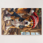 Puzzle Cheerful Beagle Puppy in Stocking Cap Cozy (Horizontal)