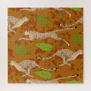 Puzzle Cheetahs Feuilles : Vintage Graphic sans couture