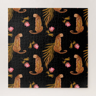 Puzzle Cheetahs romantiques : aquarelle motif sans coutur