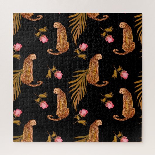 Puzzle Cheetahs romantiques : aquarelle motif sans coutur (Vertical)