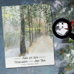Puzzle Chemin de bois Aquarelle personnalisée Noël<br><div class="desc">Aquarelle personnalisée paysage hivernal puzzle avec une formulation entièrement modifiable que vous pouvez personnaliser pour n'importe quelle occasion ou supprimer complètement. Aquarelle avec paysage paisible pittoresque de sentier de campagne, pins et oiseaux boisés y compris une chouette et un robin perché sur les poteaux de clôture. paysage paisible de la...</div>