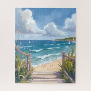 Puzzle Chemin de la Plage Aquarelle Dunes Côtières Peintu