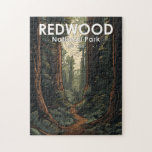 Puzzle Chemin d'illustration du parc national Redwood Vin<br><div class="desc">Design d'illustration vectorielle de séquoia. Le parc protège de vastes prairies, des forêts de chênes, des rivières sauvages et 60 miles de côtes accidentées.</div>