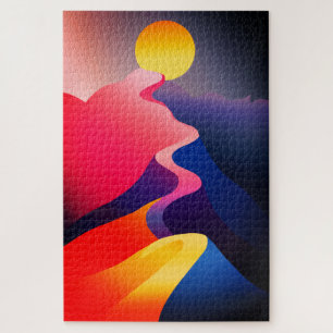Puzzle Chemin vers le Soleil – Montagne Abstraite Vibrant