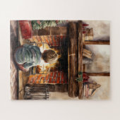 Puzzle cheminée de Noël garçon festive aquarelle (Horizontal)