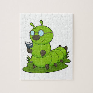 Puzzle Chenille en nerd avec lunettes et livre