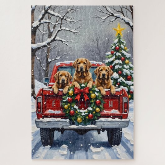 Puzzle Chesapeake Bay Retriever Christmas Red Truck (Vertical)