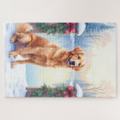 Puzzle Chesapeake Bay Retriever Winter Lakeside Christmas (Horizontal)