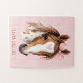 Puzzle Cheval à l'aquarelle Ruban Rose Filles Unique Mign (Horizontal)