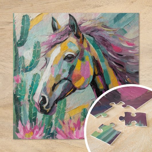 Puzzle Cheval Abstrait moderne et succulents