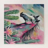 Puzzle Cheval Abstrait moderne et succulents (Horizontal)