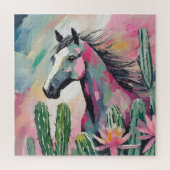 Puzzle Cheval Abstrait moderne et succulents (Vertical)