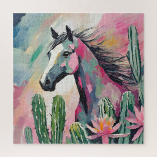 Puzzle Cheval Abstrait moderne et succulents