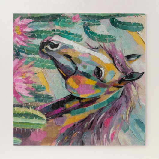 Puzzle Cheval Abstrait moderne et succulents (Horizontal)