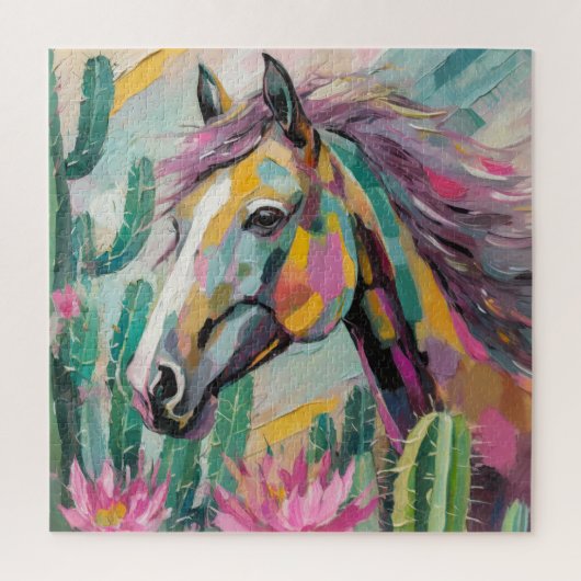 Puzzle Cheval Abstrait moderne et succulents (Vertical)