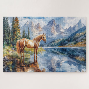 Puzzle Cheval au bord du lac Pittoresque
