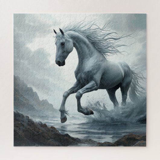 Puzzle Cheval blanc courant à travers l'eau (Vertical)
