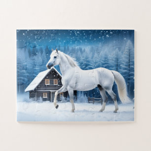 Puzzle Cheval blanc dans la forêt d'hiver