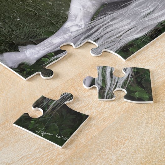 Puzzle Cheval blanc dans les bois avec des colibris (Côté)