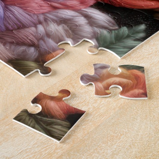 Puzzle Cheval blanc et broderie Rose (Côté)