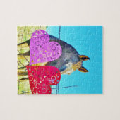 Puzzle Cheval blanc et Brown Valentine Coeurs (Horizontal)