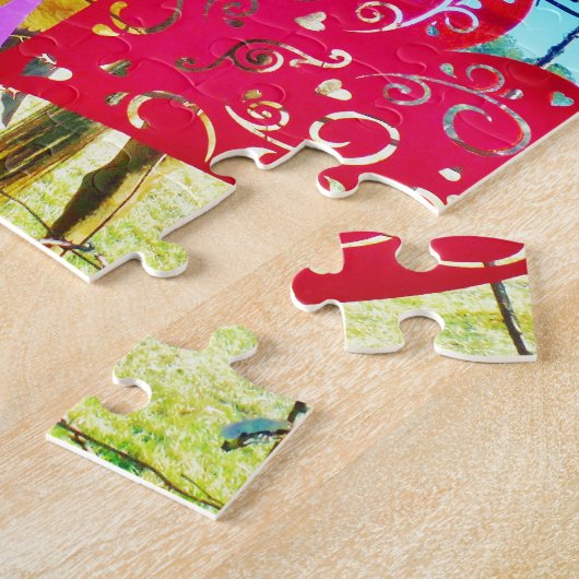 Puzzle Cheval blanc et Brown Valentine Coeurs (Côté)