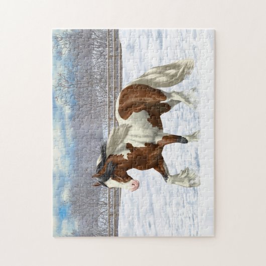 Puzzle Cheval Brougeot Gitan Pinto De Baie À Neige (Vertical)
