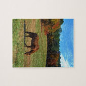 Puzzle Cheval Brown rouge, arbres de chute, ciel bleu (Horizontal)