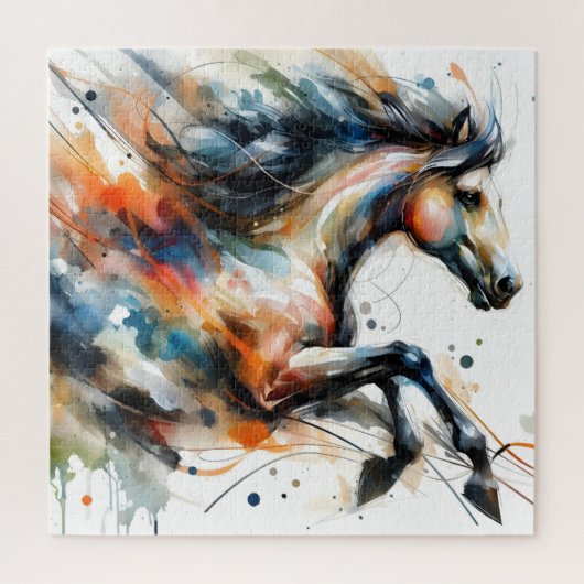 Puzzle Cheval courant à l'aquarelle abstraite (Vertical)