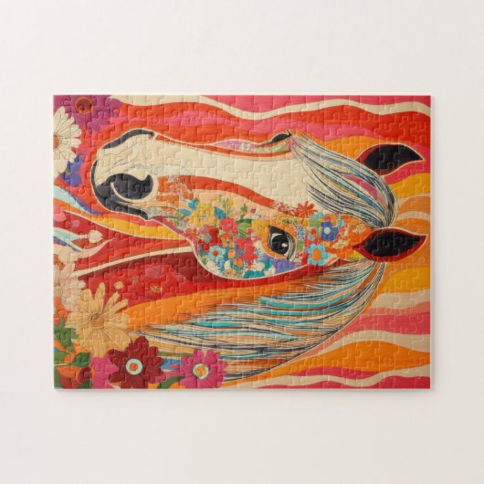 Puzzle Cheval d'alimentation en fleurs (Horizontal)